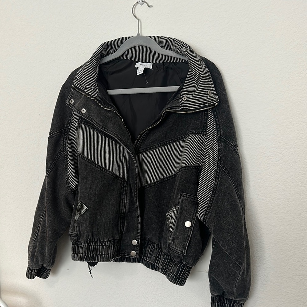 Forever 21 Black Jean Jacket with Cropped Fit